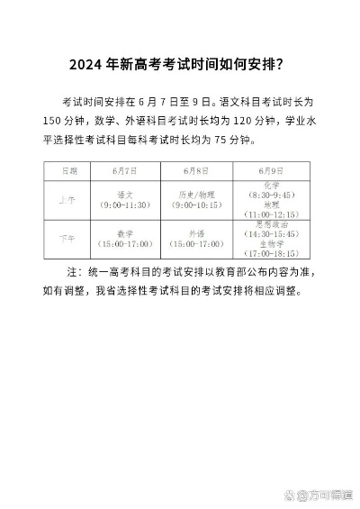 2024年高考时间科目安排与备考策略全解析